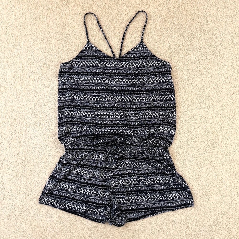 Soft & Cozy Spaghetti Strap Romper - Black & White Pattern
